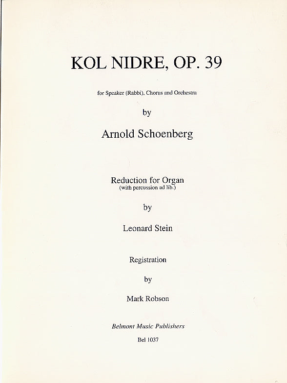 op. 39 - Kol nidre - Bearbeitung fuer Orgel / arr. for organ (L. Stein)